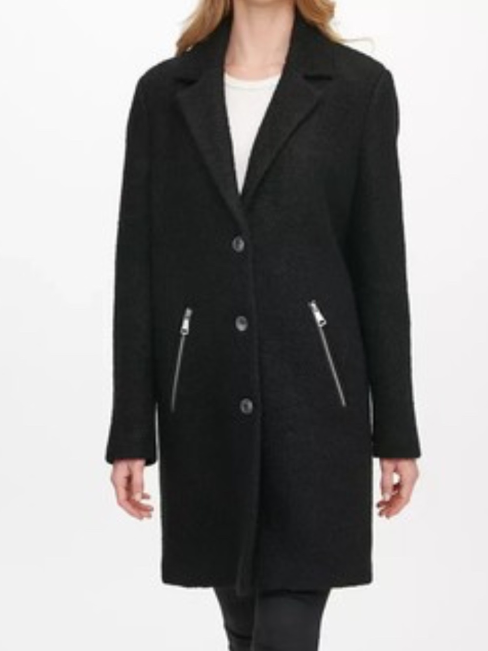 DKNY Wool-Blend Pea Coat with Zip Pockets